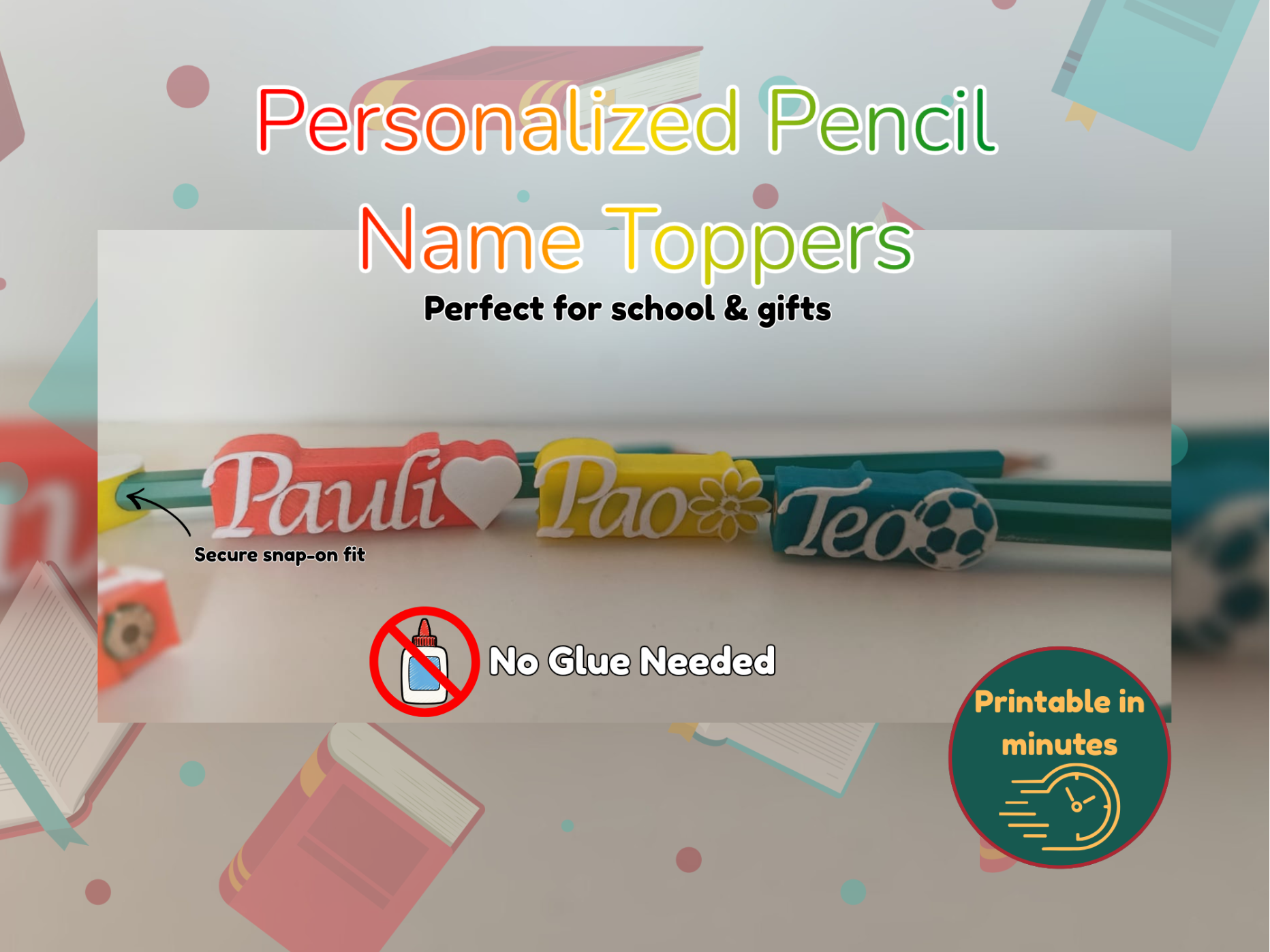 Personalized Pencil Name Toppers-Custom 3D Printed