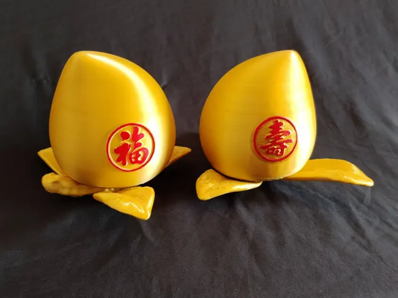 寿桃金色摆件福寿红字喜庆贺寿祝寿礼品寓意长寿