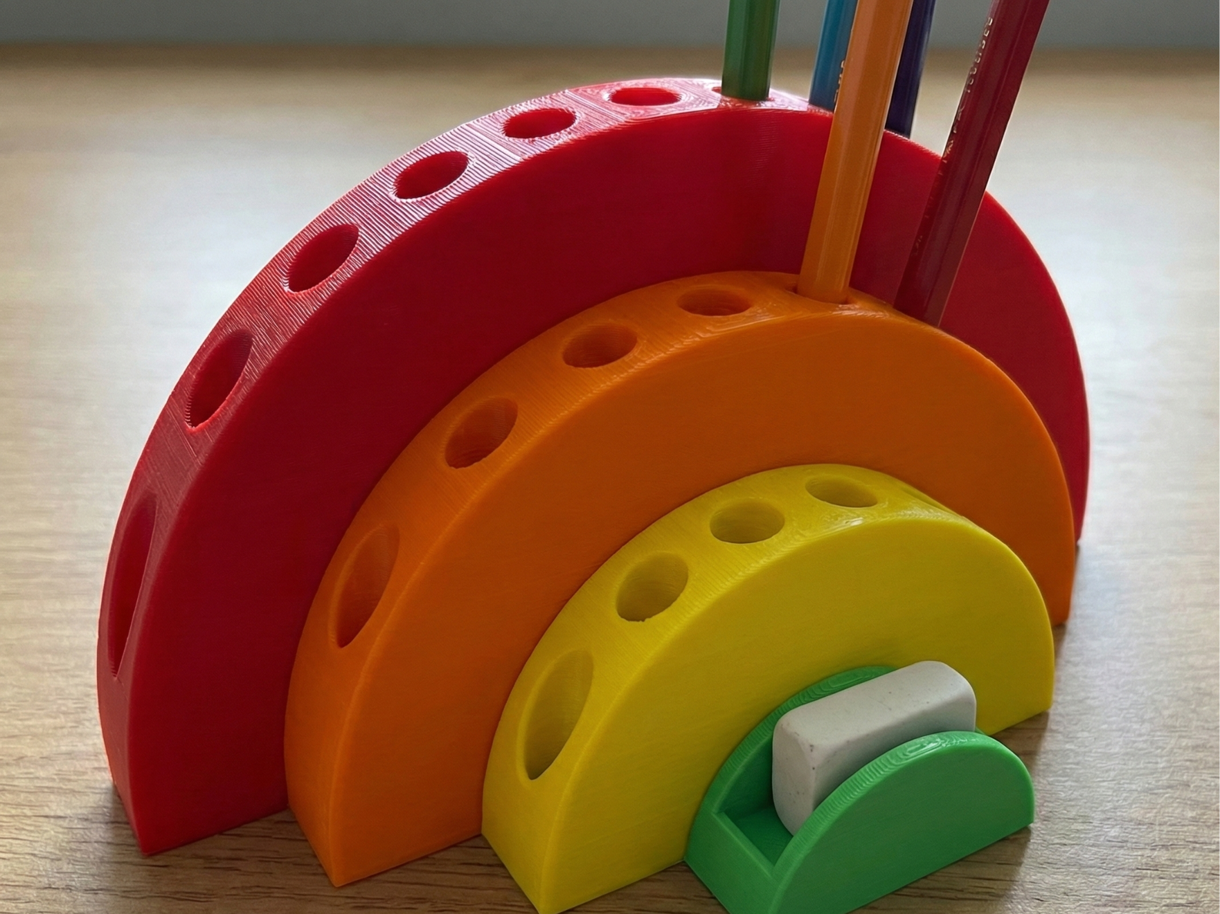 Colorful Rainbow Pen Organizer with Eraser Storage
