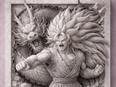 SSJ3 Dragon Warrior Bas-Relief Wall Sculpture