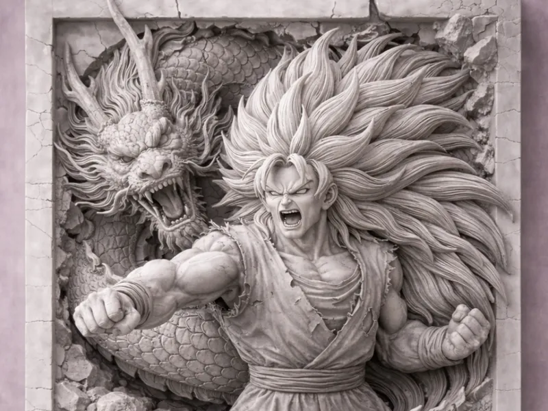 SSJ3 Dragon Warrior Bas-Relief Wall Sculpture