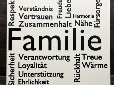 Decorative Sign "Family" Word Cloud & Values 2-color
