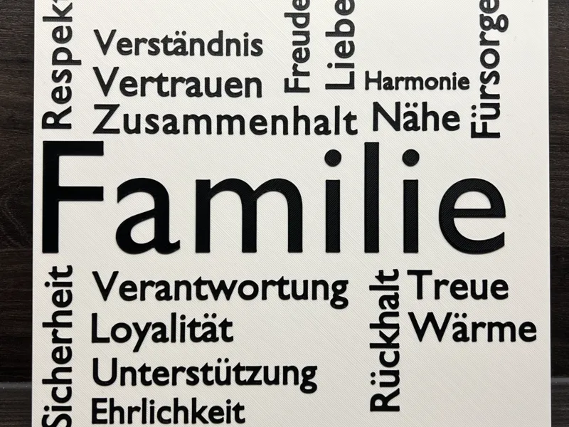 Deko Schild "Familie" Wortwolke & Werte 2farbig
