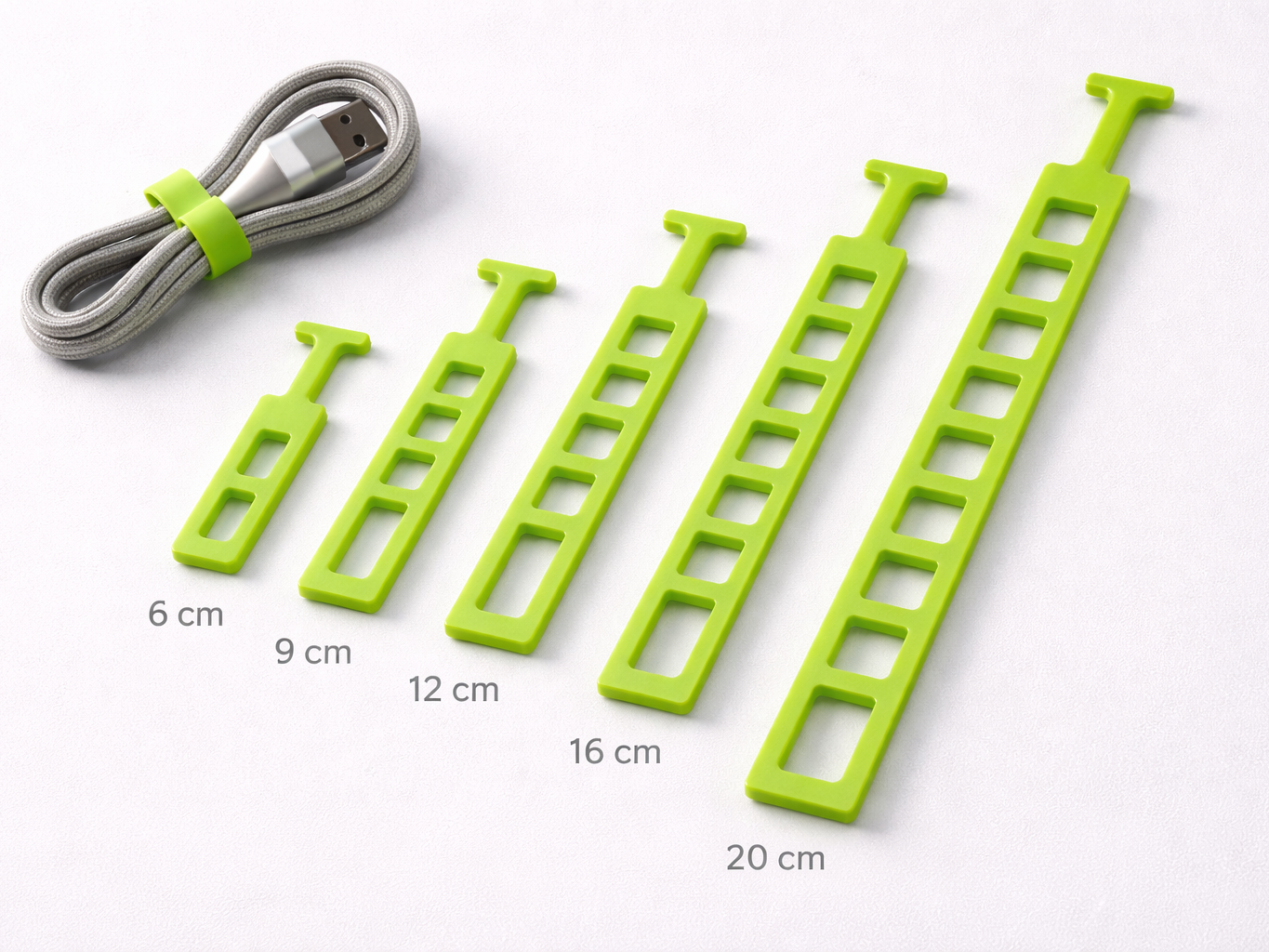 TPU Cable Tie Set (6–20 cm) – Reusable Snap Strap