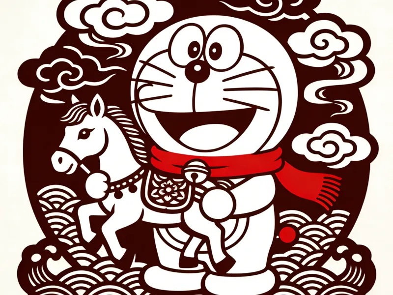 哆啦A梦系列马年新年窗花