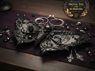 Gothic Moth Jewelry Tray STL File for 3D Printing