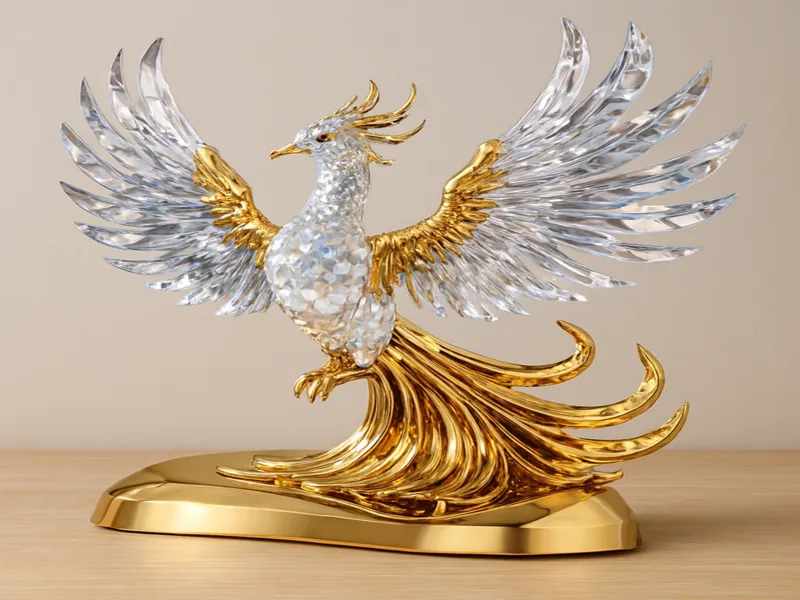 Golden Crystal Phoenix Sculpture