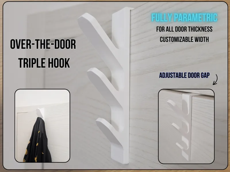 Over The Door Triple Hook (Fully Parametric)