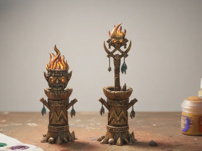 Twin Totems of Flame and Skull