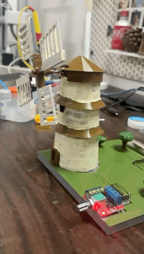 Windmill with chargin module and speed regulator