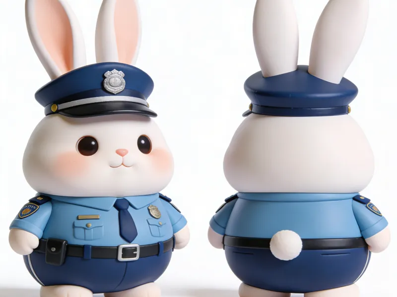 Q版胖成球的兔子警官手办玩具雕塑像