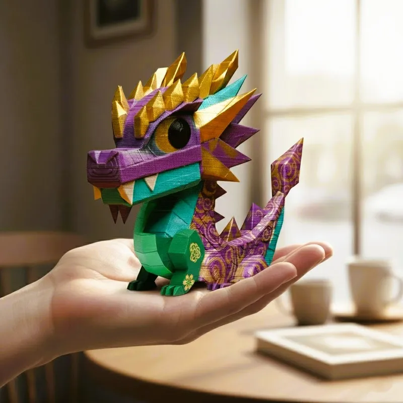 Cute Dragon with Runes - Low-Poly