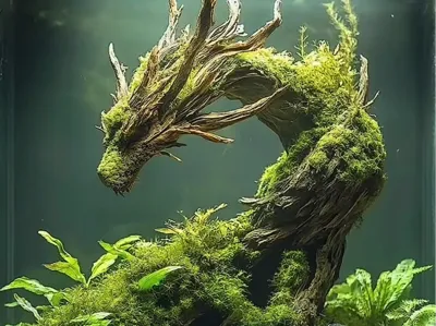 Dragon-shaped faux wood aquarium ornament