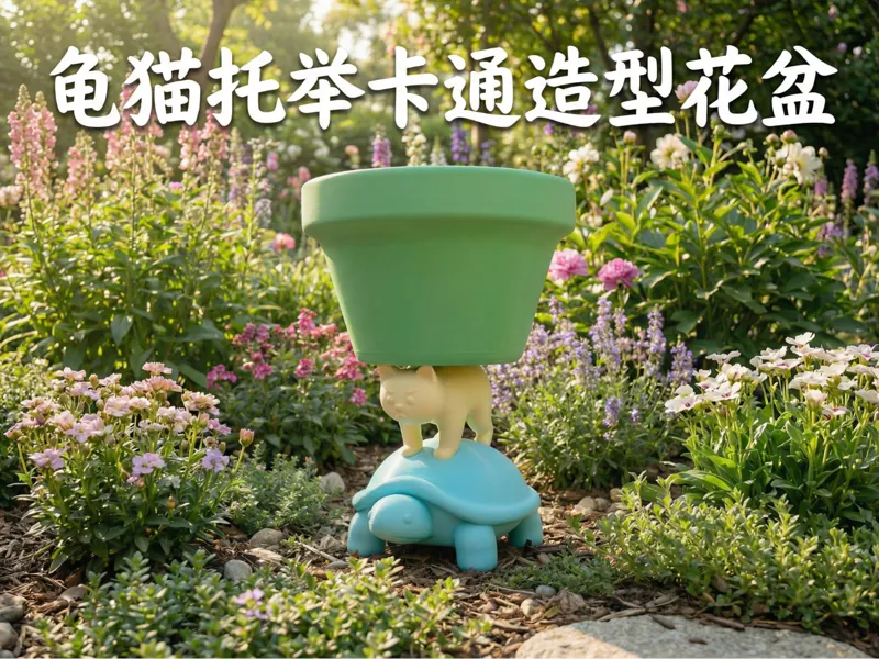龟猫托举卡通造型花盆