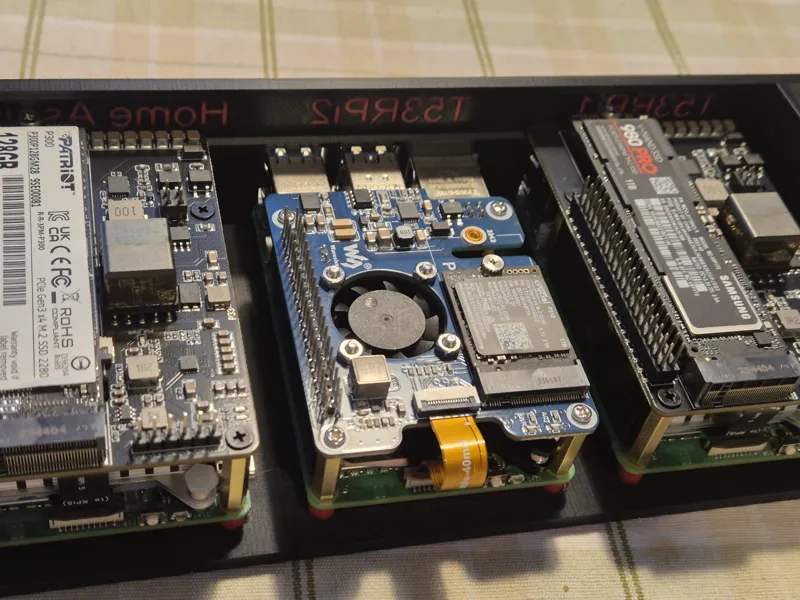 2280 NVME PoE HAT remix for 3 RPi 5 1U 10" rack 