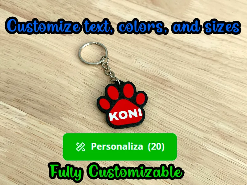 Personalized dog paw print keychain with name