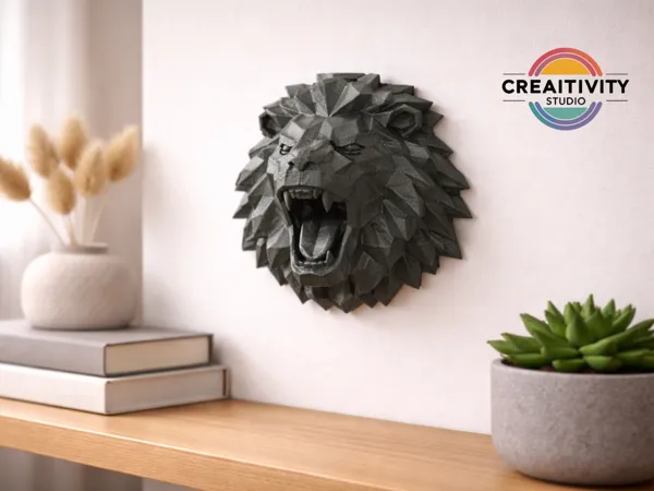 Tête de lion low poly — décoration murale