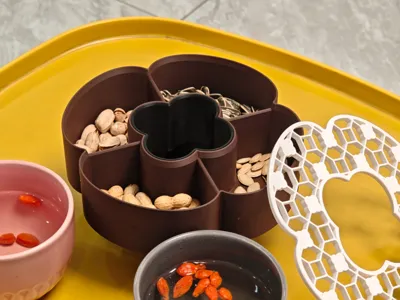 Begonia dried fruit tray, melon seed box (single or double serving with built-in trash collection)