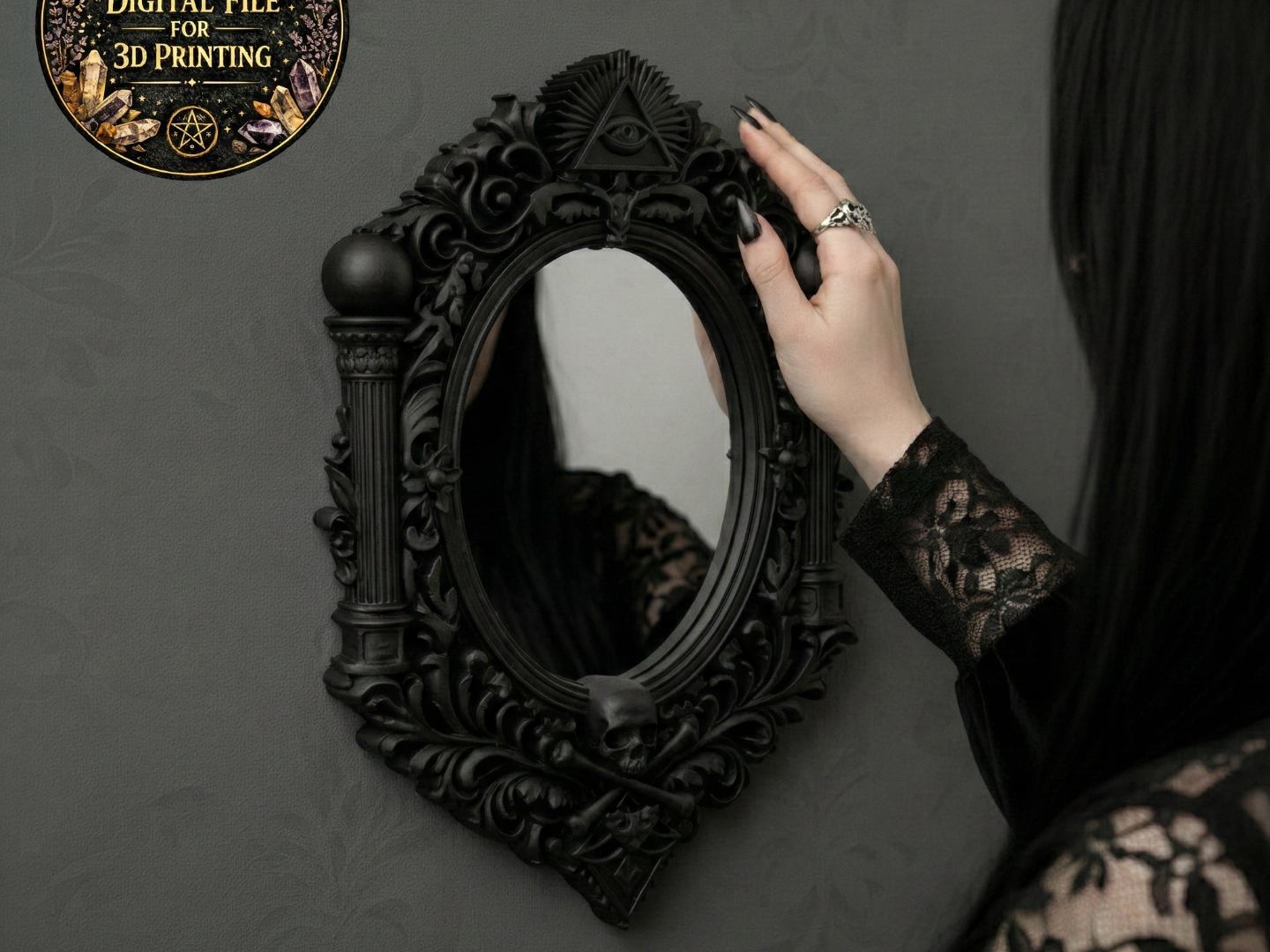Gothic Occult Mirror Frame Skull and AllSeeing Eye