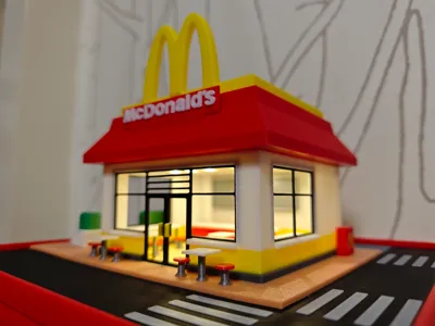 1/64 miniature diorama model - McDonald's miniature store (mood light + storage)
