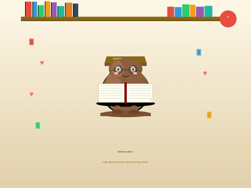 Bookworm Bean Bookend - Coffee Bean Family #8