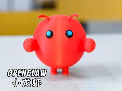 Openclaw AI Crayfish Cartoon Q-version Mascot Figurine (Multi-color Separate Parts + Single-color Print-in-Place)