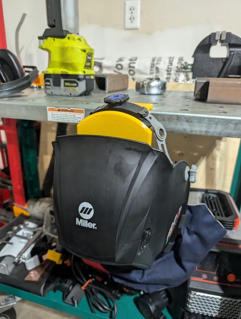 Welding helmet hook for Grizzly welding table