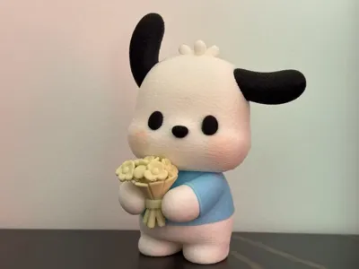 Pompompurin with Bouquet - Cute Flocked Style