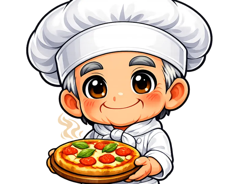Chibi pizzaiolo con pizza