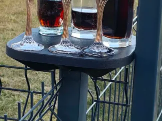 A table on a fence post