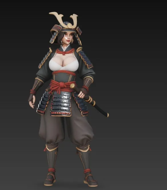 sexy samurai woman with big breasts - Free 3D Print Model - MakerWorld