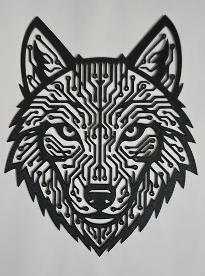 Cyber Wolf Wall Art – Geometric Circuit Board