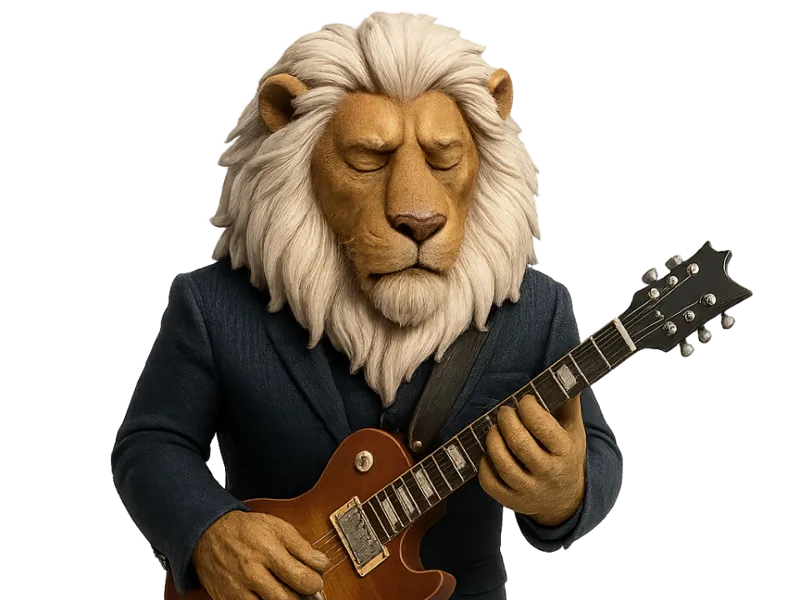 Leão tocando guitarra