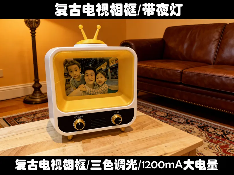 复古电视相框带灯光-5寸照片相框带抽屉