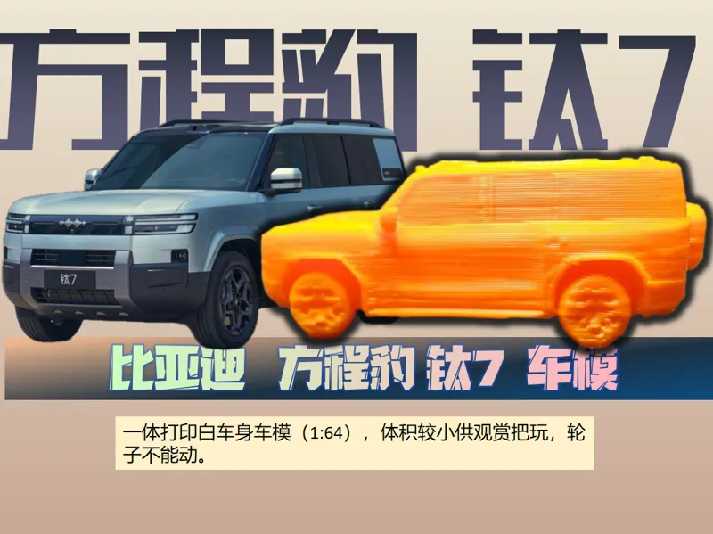 比亚迪 方程豹 钛7汽车模型，1:64比例车模，小巧可爱静态把玩。带支撑一二十克。