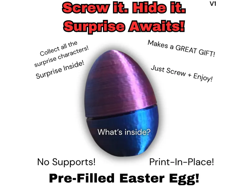 Print-In-Place Pre-Filled Easter Egg! No Supports!