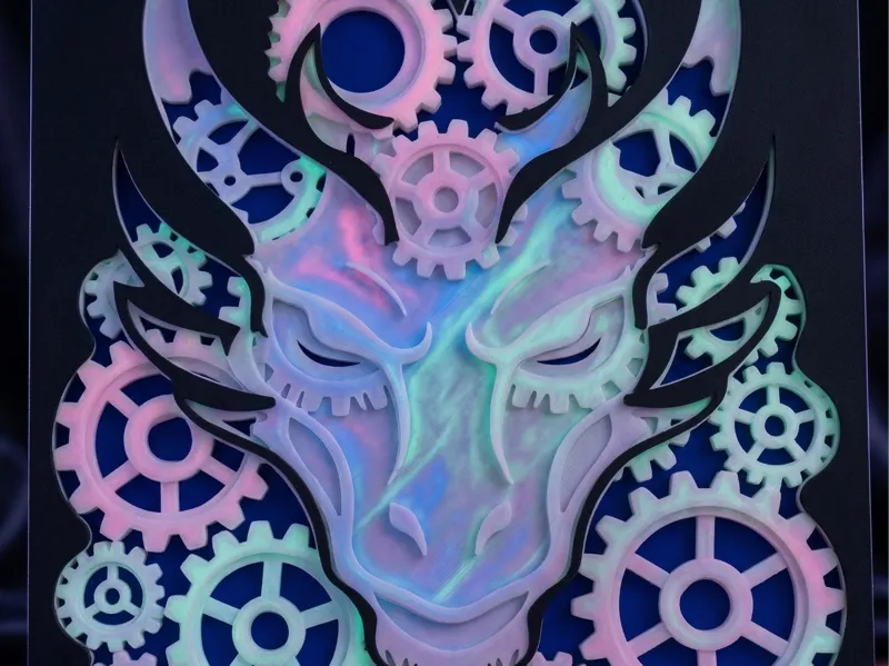 Layered Gear Dragon Face Tri-Color Wall Art 