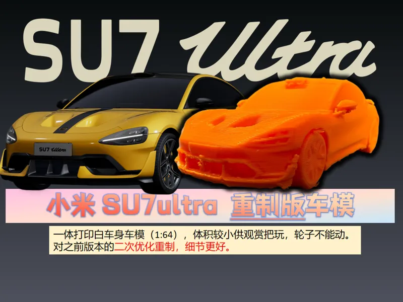 小米SU7 ultra（挖孔版）重制版 1:64粗糙把玩版车模，静态把玩