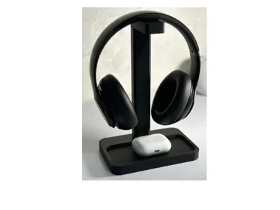 Headset holder with storage.