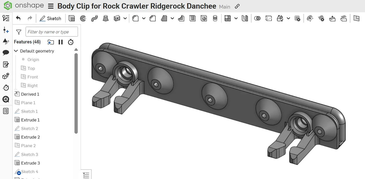 3D printed body clip, interior clip side.