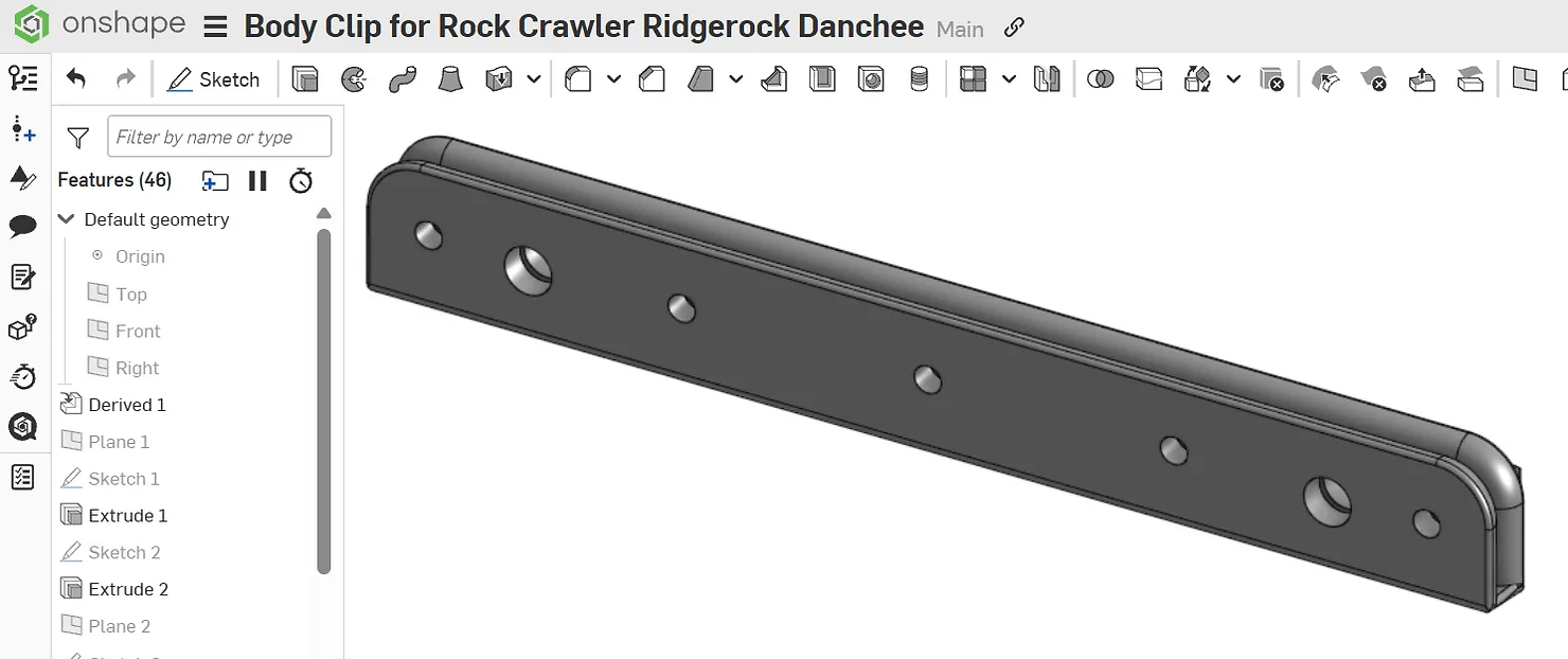 3D printed body clip, exterior.