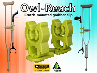 Owl-Reach (Crutch‑mounted grabber clip)