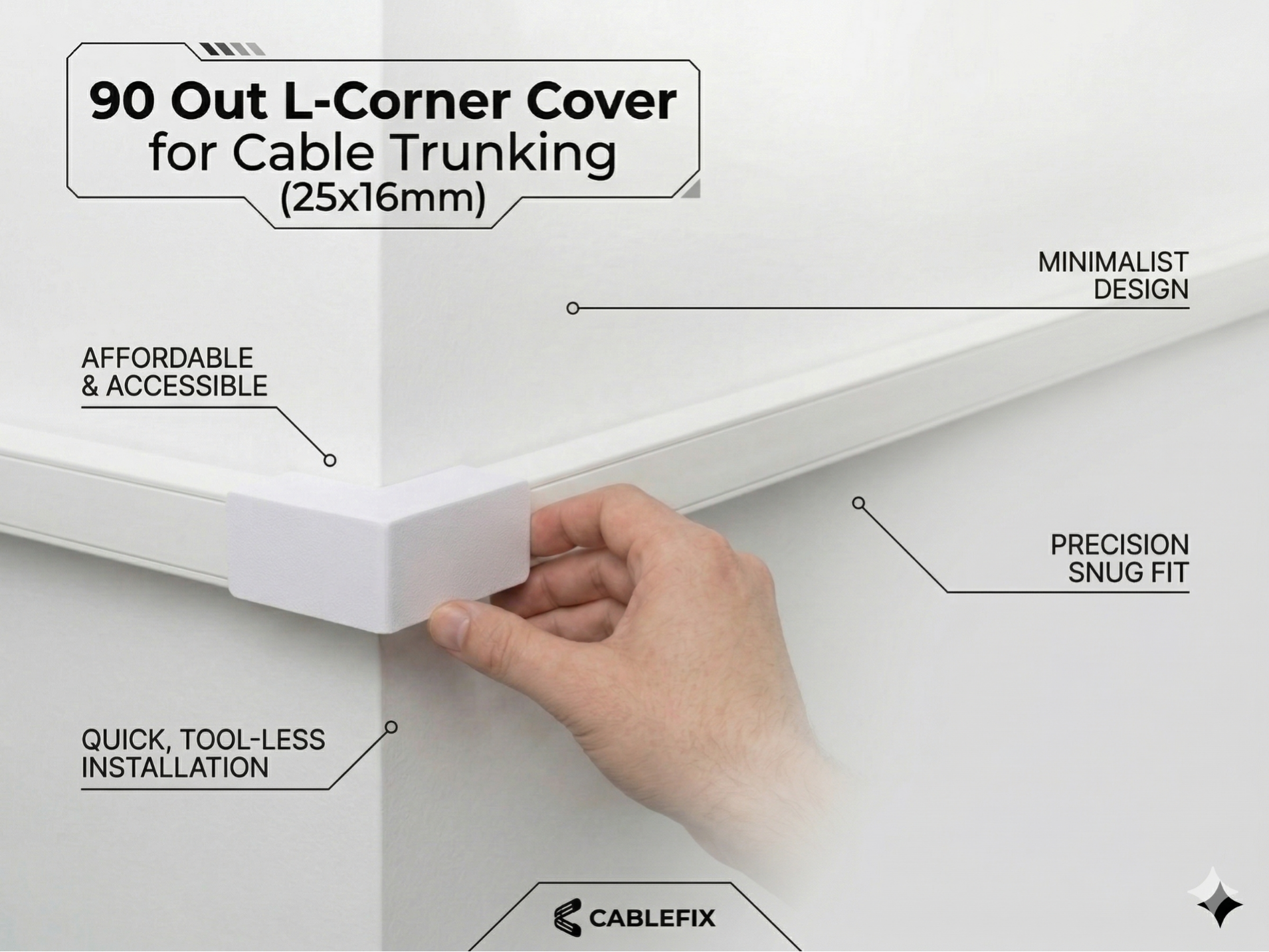 90 Out L-Corner Cover for Cable Trunking (25x16mm)