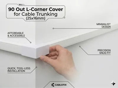 90 Out L-Corner Cover for Cable Trunking (25x16mm)