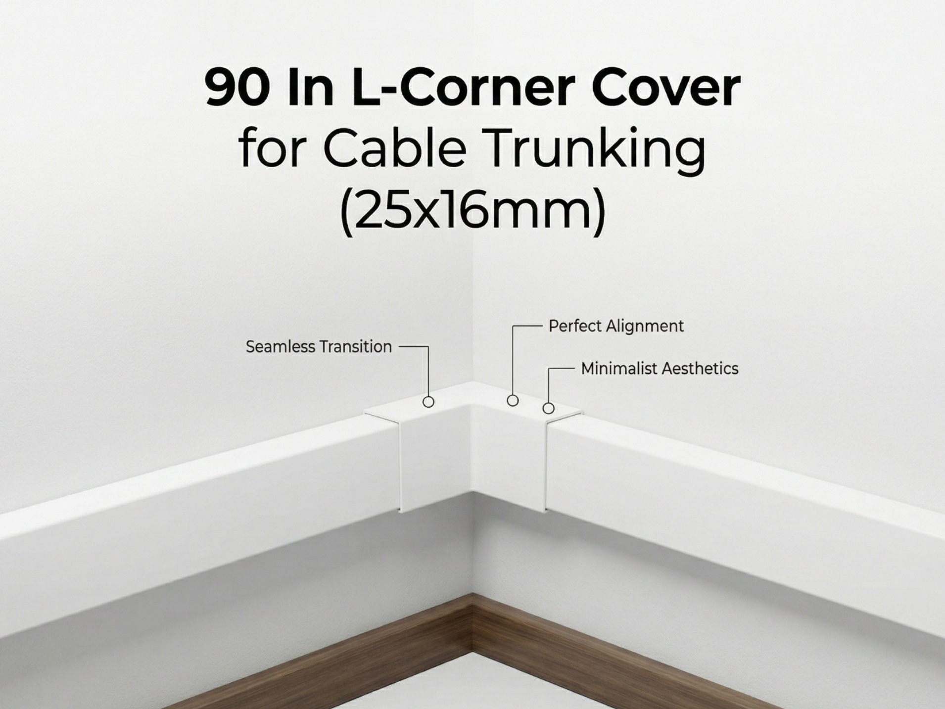 90 In L-Corner Cover for Cable Trunking (25x16mm)