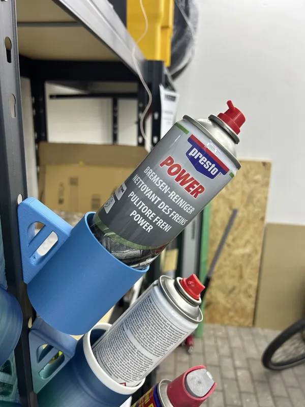 Spraycan holder for heavy duty shelves