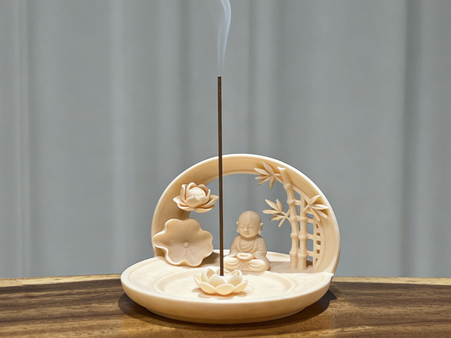 月窗禅境|莲花 竹子 月境 禅意 莲叶 荷花香插香台摆件