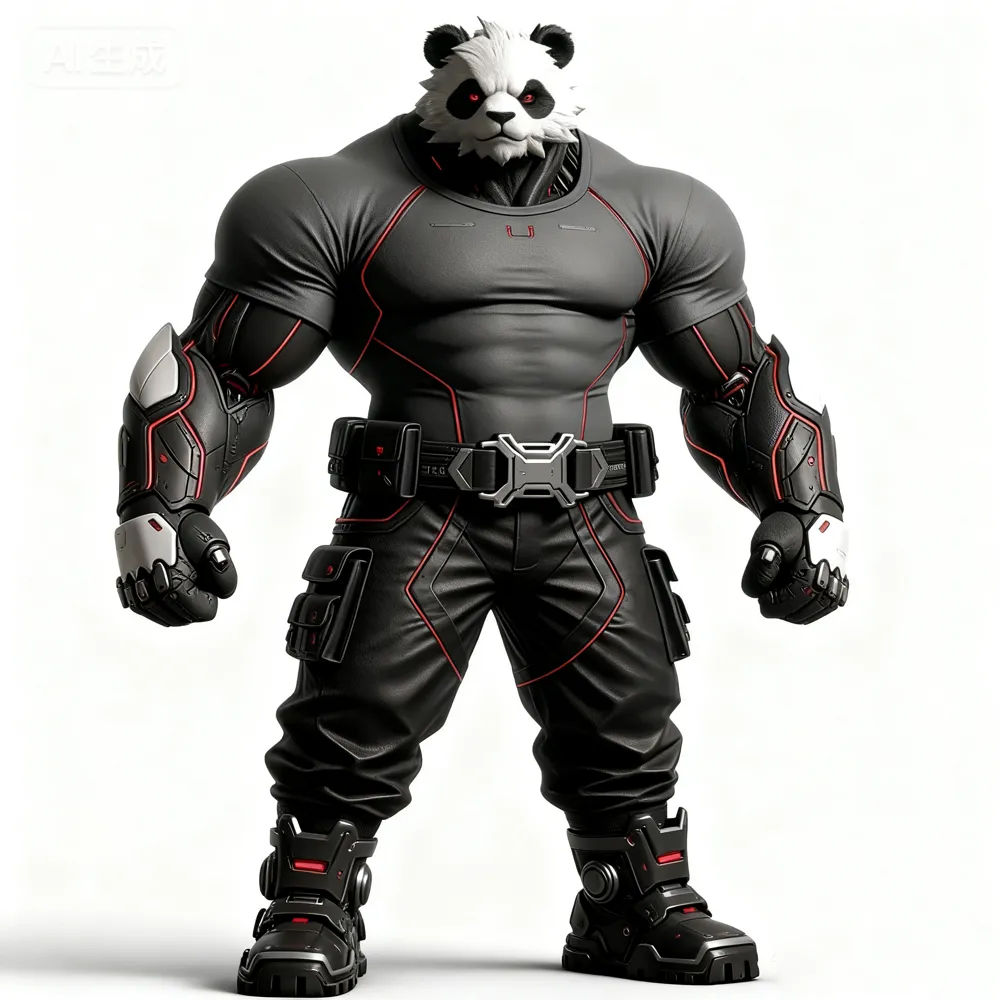 Panda Body Machine Muscle Panda Bodyguard, 3D Character Model, Action Figure Desktop ...