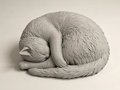 Deeply Sleeping Fluffy Cat 3D Printed Model