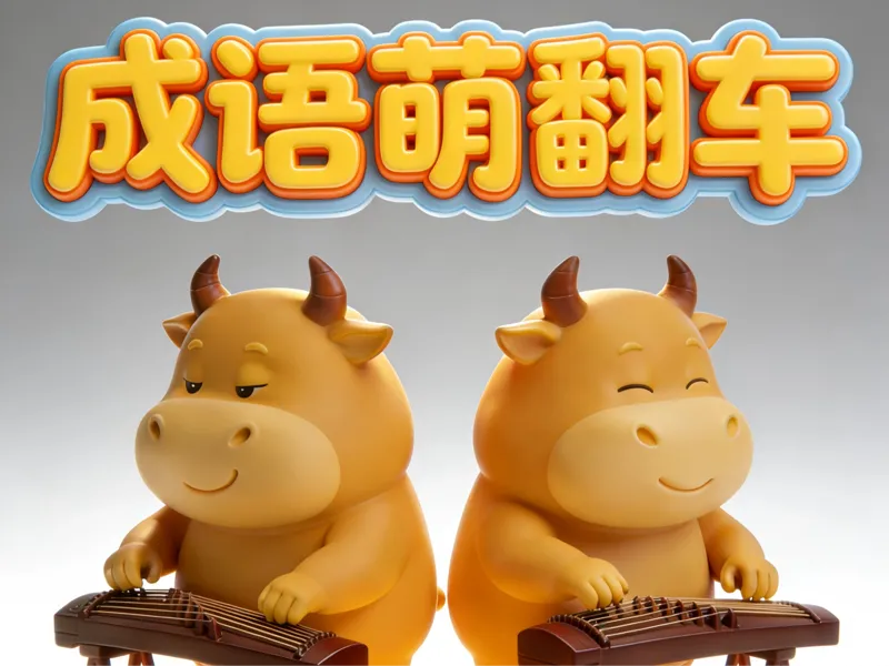 成语萌翻车（2）・对牛弹琴 Q 版国风摆件